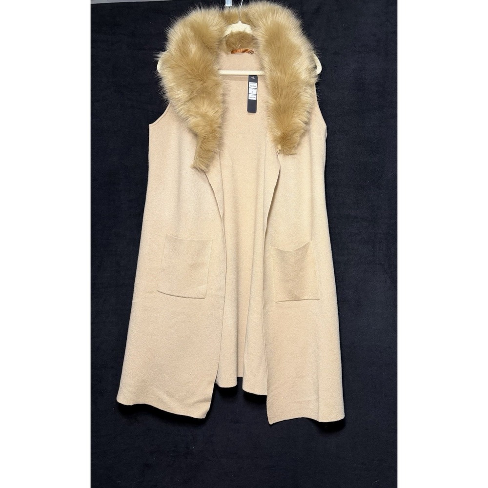 Baldini ‎ Mumu Lombardi Long Cardigan in Taupe with a faux fur collar. SIze L